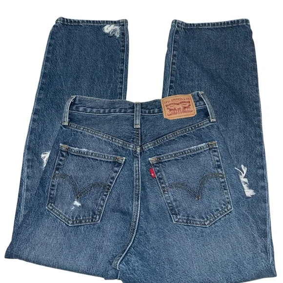 ⚡️Levi’s Ribcage Straight Ankle Jeans Size 25 Distressed Medium Wash - Picture 3 of 8